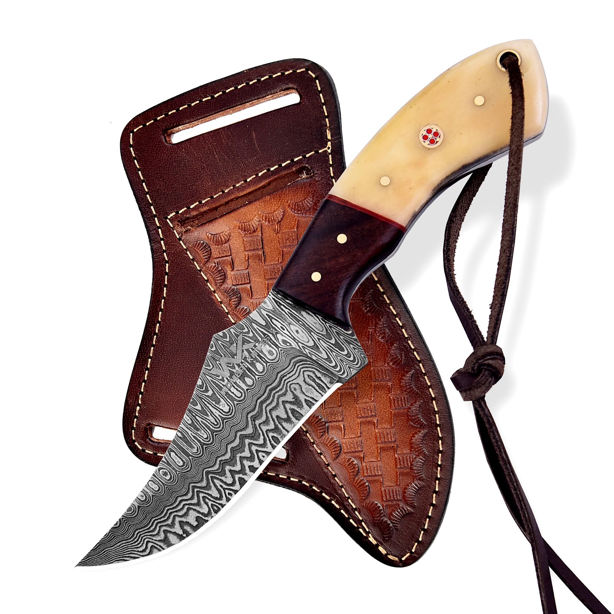 WOMBAT KNIVES Handmade Cowboy Knife for Men & Women with Leather Sheath, Fixed Blade EDC Hunting Knife for Outdoor Skinning Full Tang blade (Camel Bone)