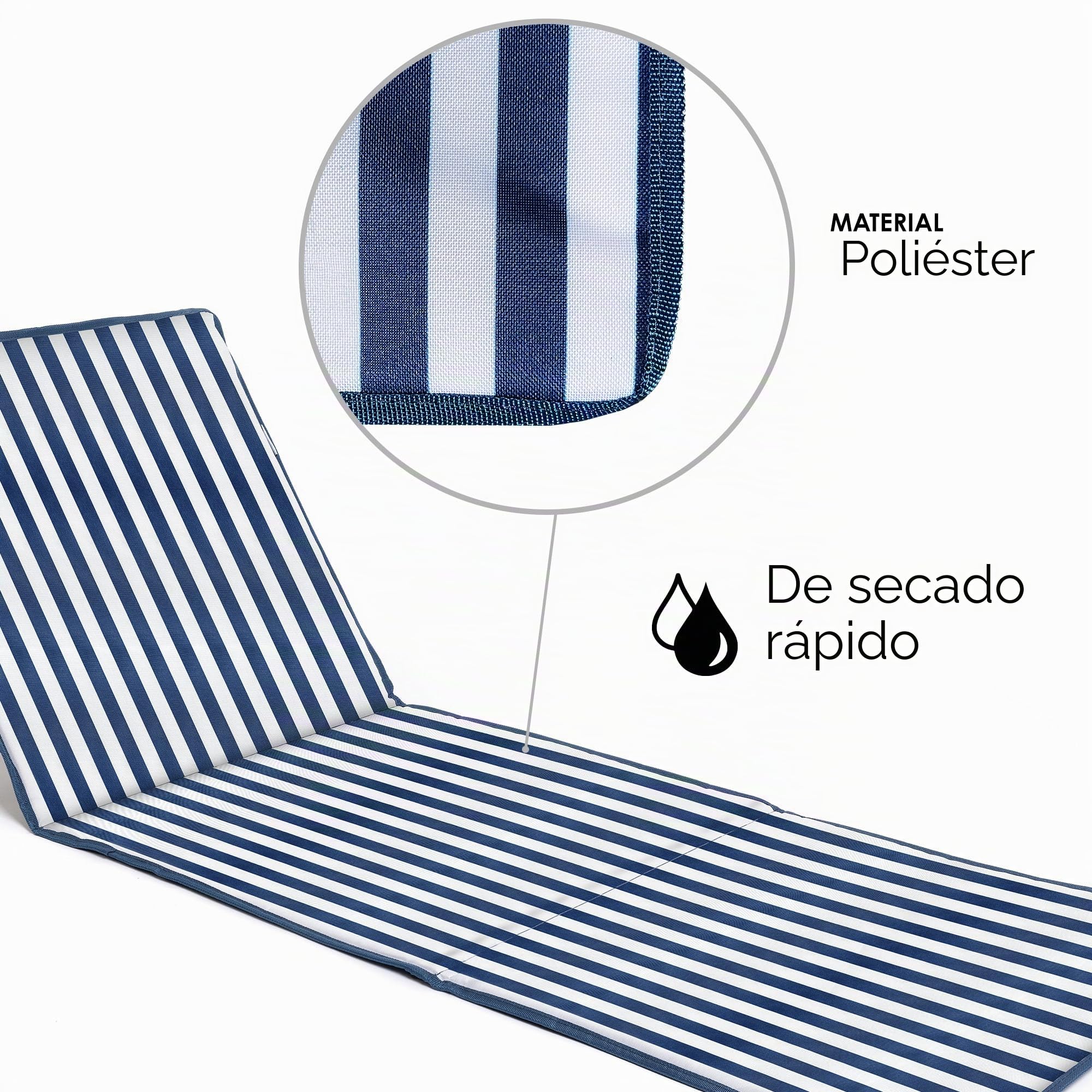 Just be... Alfombrilla Plegable para la Playa Ligera, portátil, Ajustable para Tomar el Sol, reclinable con Respaldo y Bolsillo para Objetos de Valor para Vacaciones, jardín, Acampada, Parques y