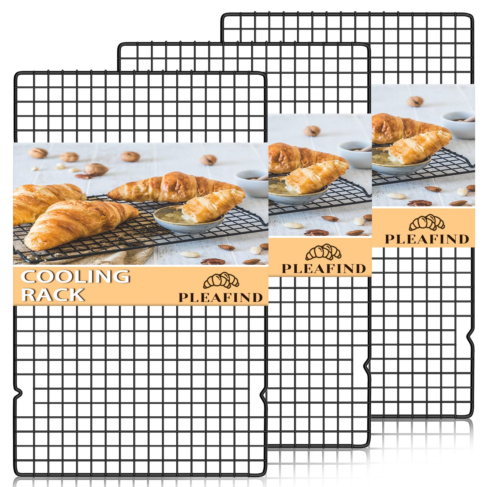 Pleafind Zestaw 3 rusztu piekarnika, 40 cm x 25 cm uniwersalny grill do piekarnika ze stali nierdzewnej, czarny grill do pieczenia, grillowania i suszenia, można myć w zmywarce