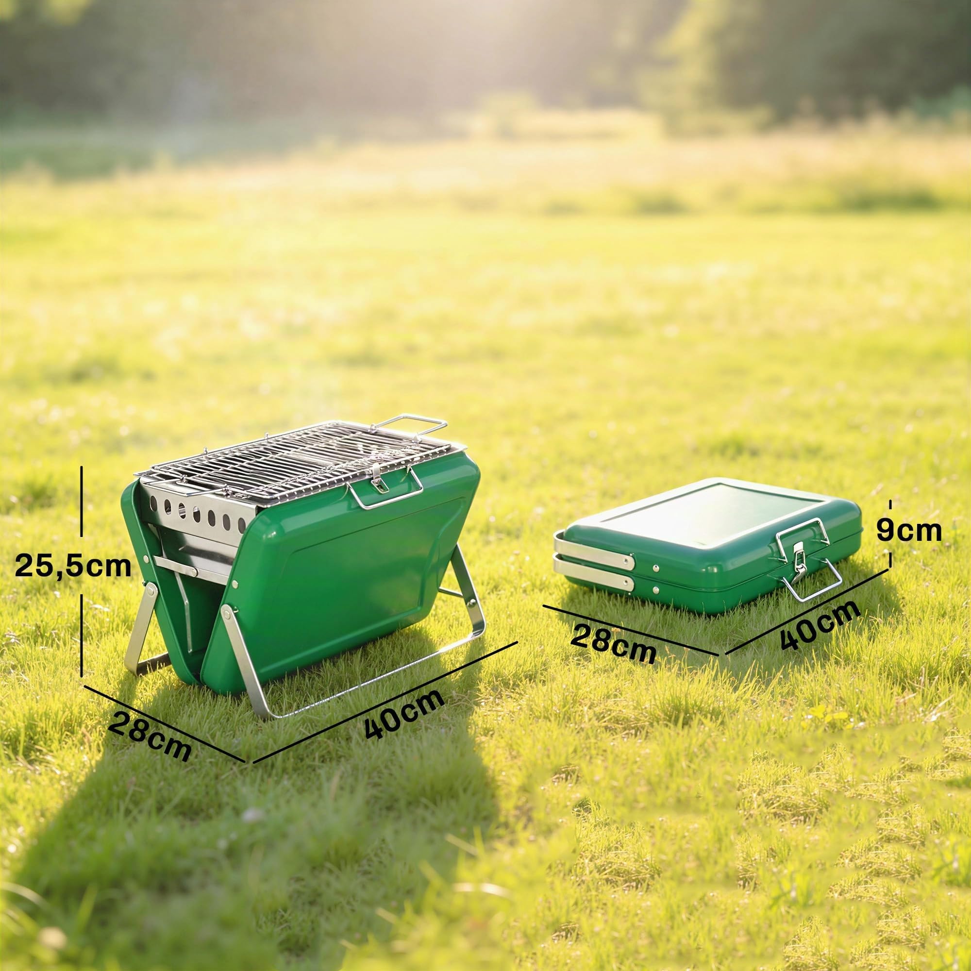 Outsunny Barbecue au Charbon de Bois Pliable Barbecue Portable Vert Foncé