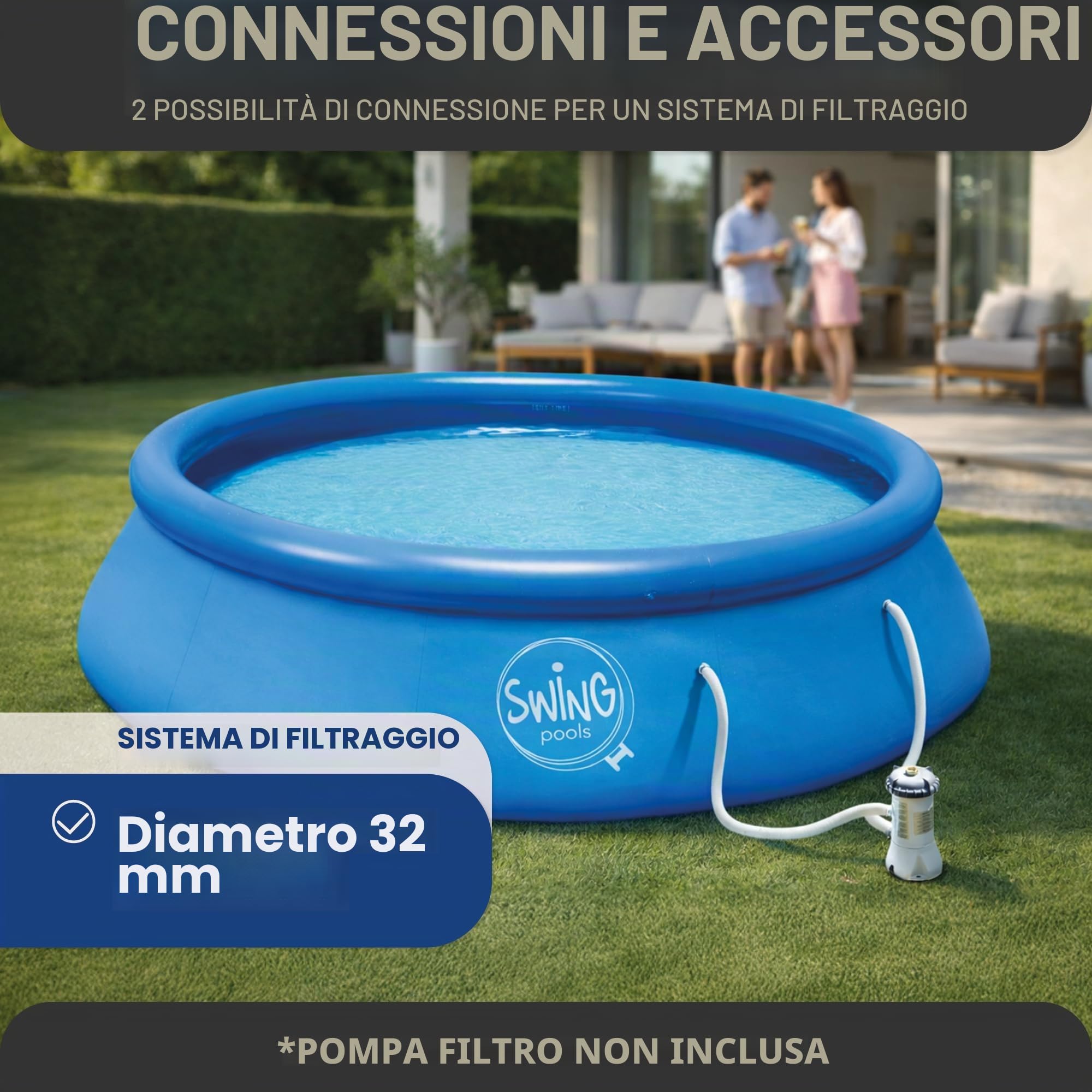 HAF Piscina Swing Quick-Up di colore grigio (Ø 366 x 91 cm), circa 6.700 litri, piscina autoportante (rotonda), piscina gonfiabile da giardino per bambini e adulti, non sono necessari attrezzi