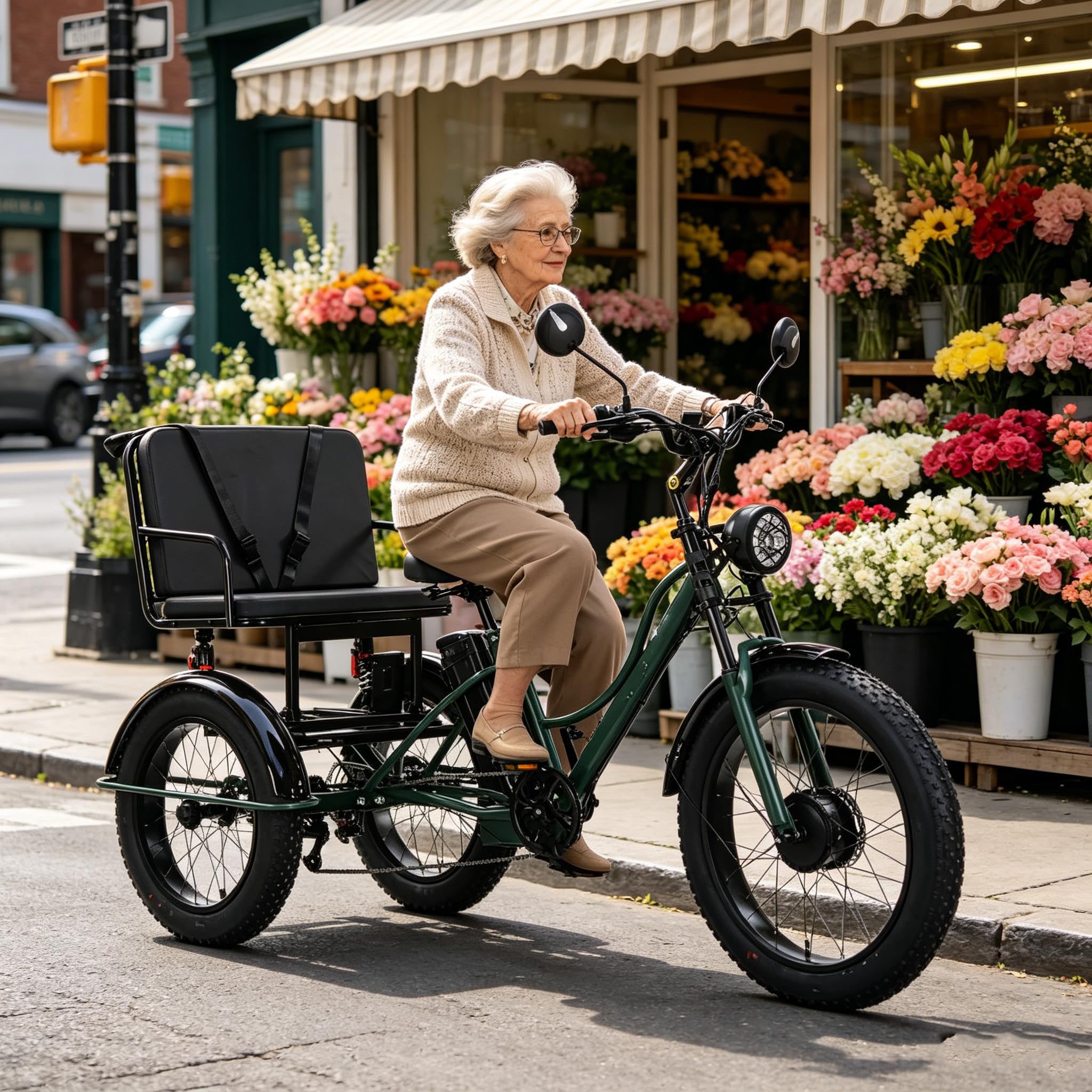 LISTaRSw 24" Fat Tire E Trike Electric Bike, 7-Speed Electric Trike, 360 Lb Load Electric Tricycle,48V/18Ah Removable Battery, With Lcd Display & Headlights for Men & Women Green