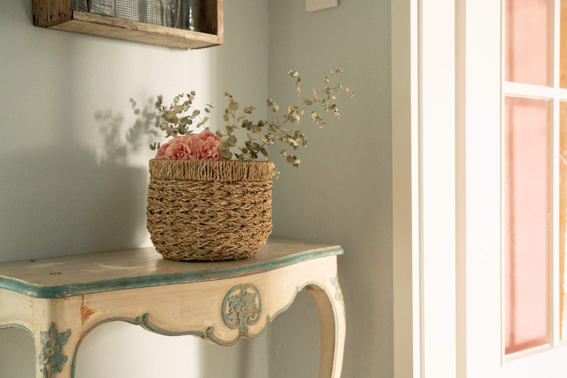 Decorasian Panier de rangement, rond, tissé en jonc de mer, durable