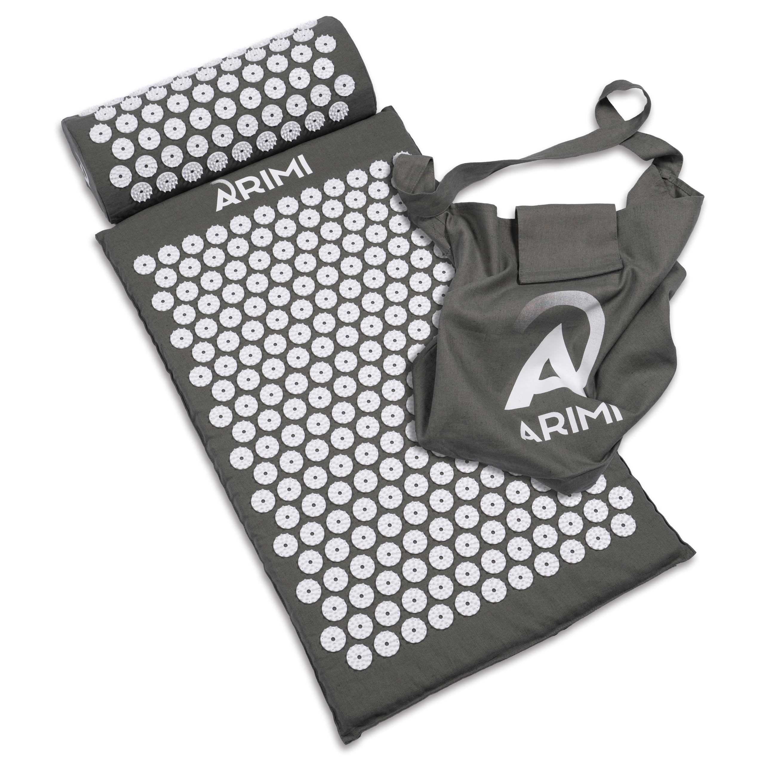 ARIMI® Akupressurmatte mit Kissen und Tasche, nachhaltig, ergonomisch – für Schmerzlinderung, Entspannung und Regeneration, ideal für Rücken und Nacken, Massagematte mit Akupressurkissen
