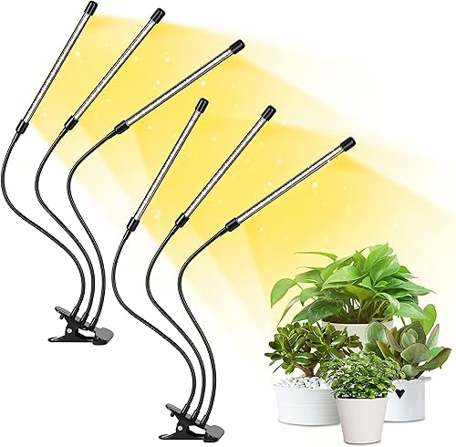 iPower Lámpara de cultivo de plantas con clip de espectro completo con 126 LED blancos y amarillos para plantas de interior, función de
