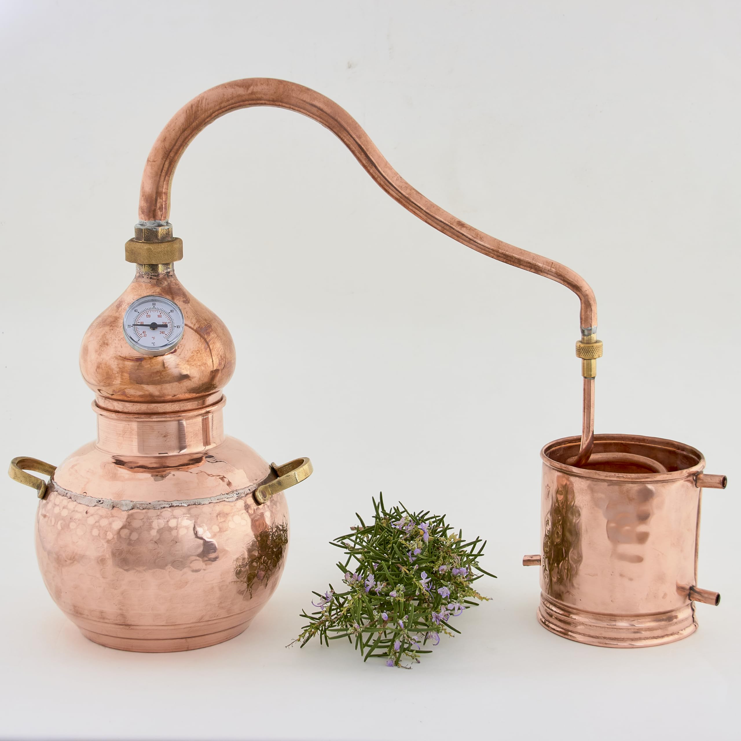 Ardosia Alambic en Cuivre 2 L Premium pour Huiles Essentielles et Hydrolats – Appareil pour Plantes Aromatiques avec Thermomètre et Condenseur à Serpentin (avec Grille)