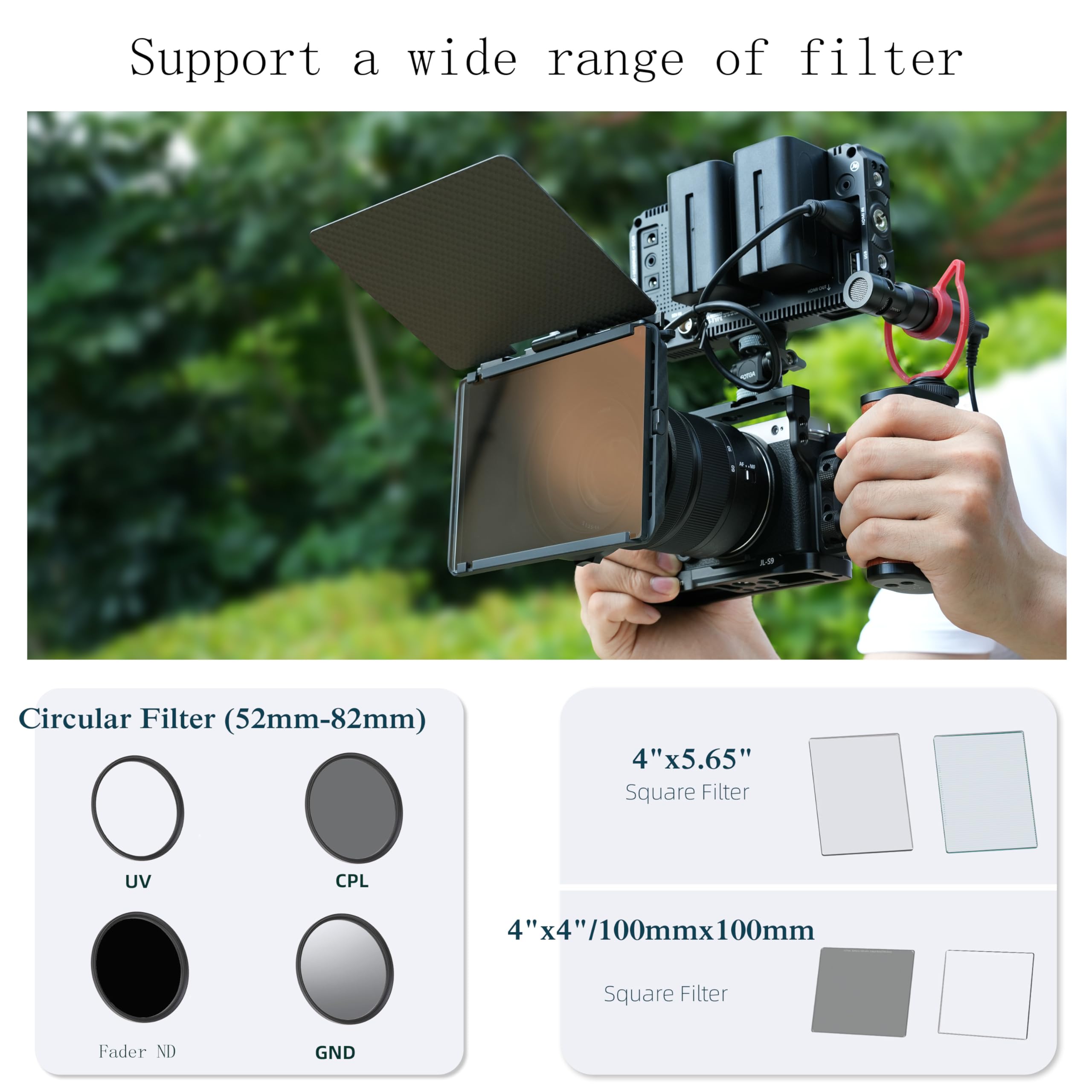 Fotga Mini caja mate ligera con bandera superior de fibra de cabina para cámara DSLR, soporta filtro cuadrado de 4 x 4 / 4 x 5.65 y circular de 52 mm/55 mm/58 mm/62 mm/67 mm/72 mm/77 mm/82 mm ND UV