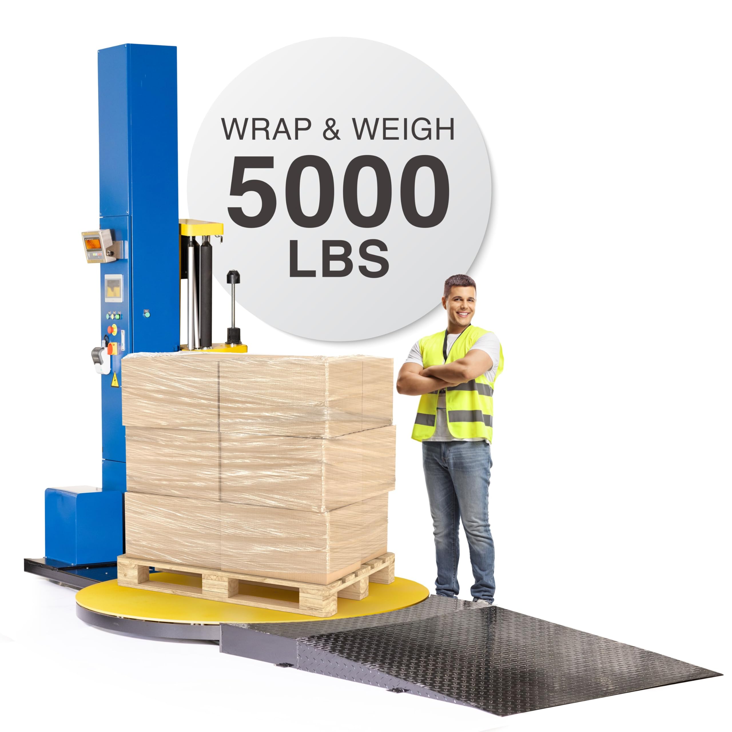 PECPallet Wrapping Machine Industrial Shrink Wrap Machines with Built-in Scale (CMJ+RAMP)