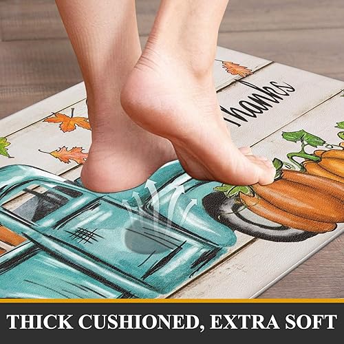 Miniatura 6 de Pauwer Juego de 2 alfombras de cocina de otoño, alfombra de cocina antifatiga, antideslizante, alfombra de cocina acolchada para piso, alfombra de