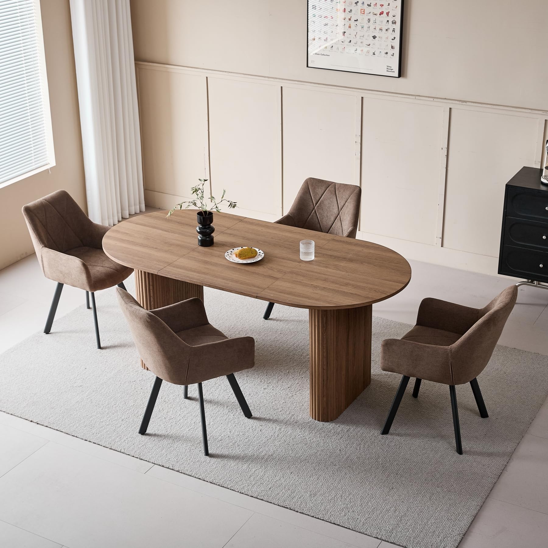Ovaler Esstisch aus Holz, 180 cm Moderner Küchen-Esstisch, Großer MDF-Schreibtisch für 6–8 Personen (Dunkelbraun)