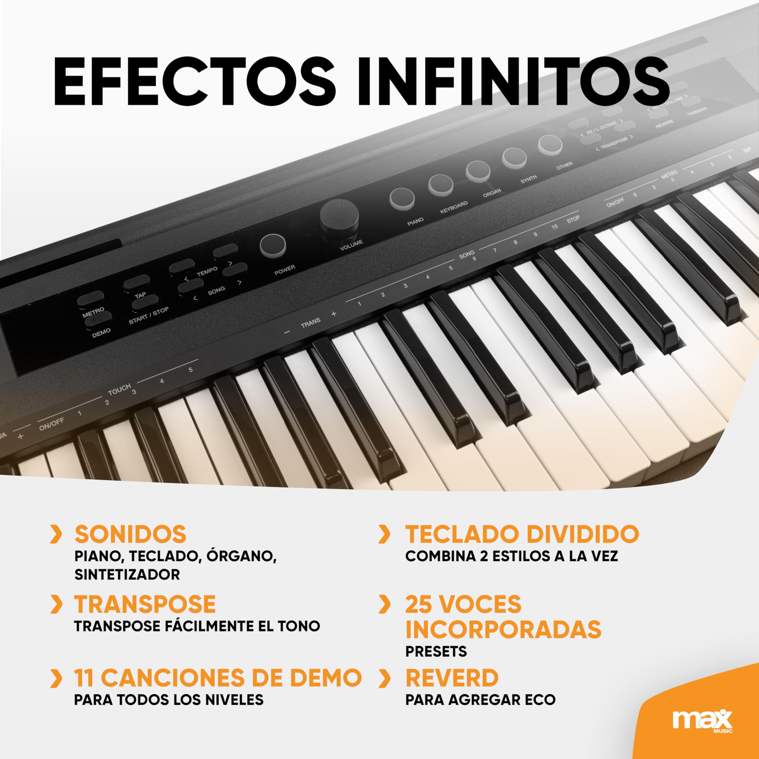 MAX Rhapsody DP88 Piano teclado digital de 88 teclas sensibles al tacto, altavoces estéreo, pedal sustain, 10 sonidos, ritmos, 26 canciones demo, efectos, conexión USB/Midi, soporte de partituras