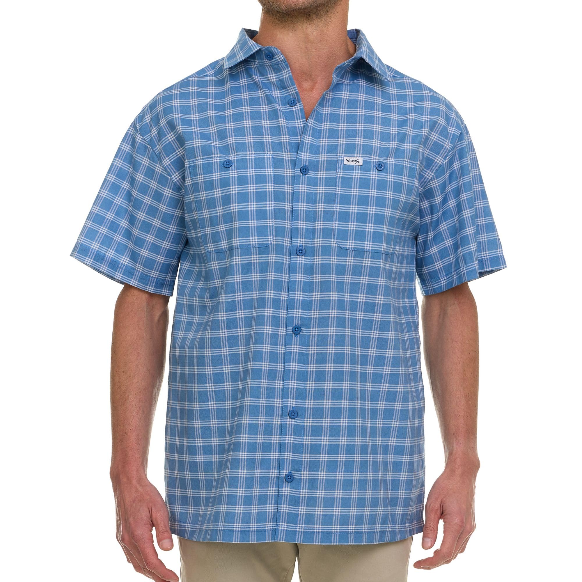 Wrangler Short Sleeve Plaid Woven Button Down Shirt, Rivera, 3XL