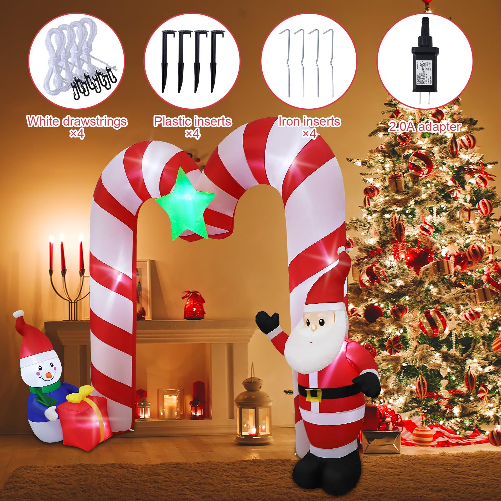 Decoración inflable de Navidad de 10 pies para exteriores, decoración inflable para patio, forma de piruleta, decoración inflable arqueada, luces LED integradas para fiestas de Navidad,