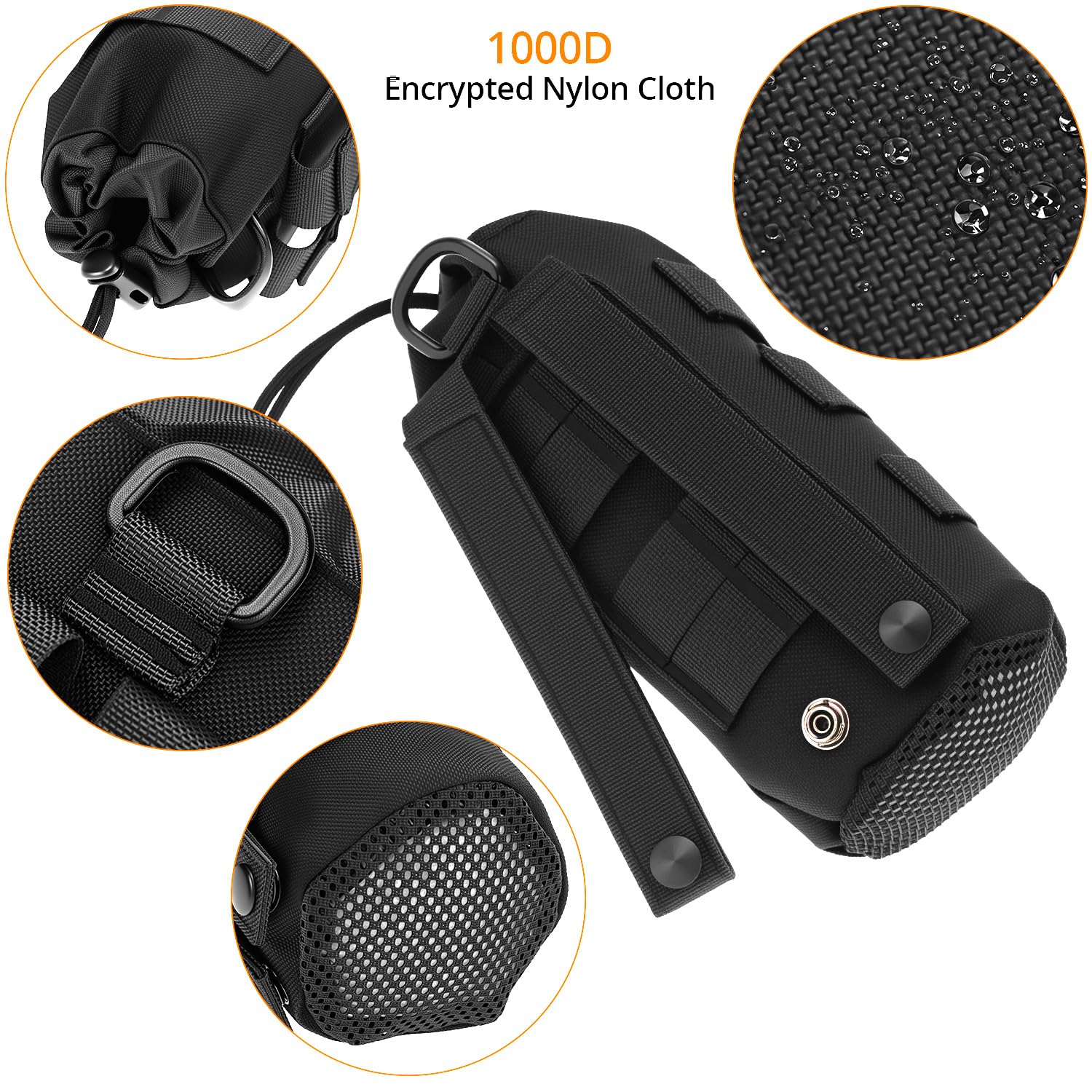 QWORK® 2 Pezzi Borsa Porta Borraccia Tattica con 4 Ganci, 24 * 10 CM, Resistente all'Acqua, per Escursionismo, Ciclismo e Sport All'aperto