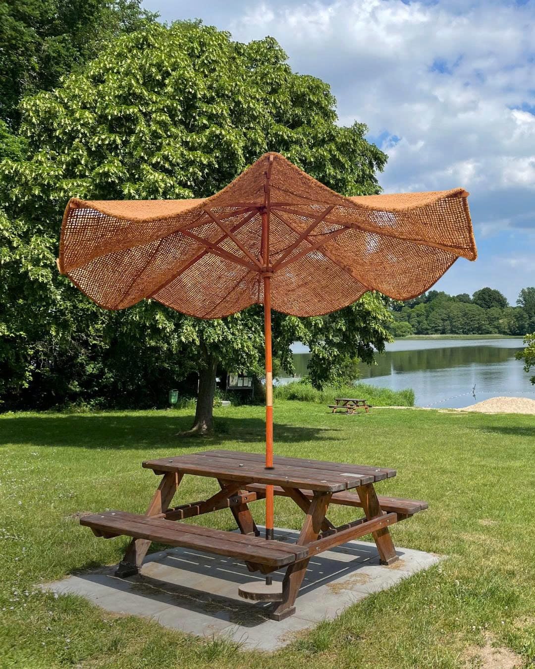 Tissu de rechange pour parasol de 300 cm, 100 % fibre de coco, pour 8 baleines, naturel et durable