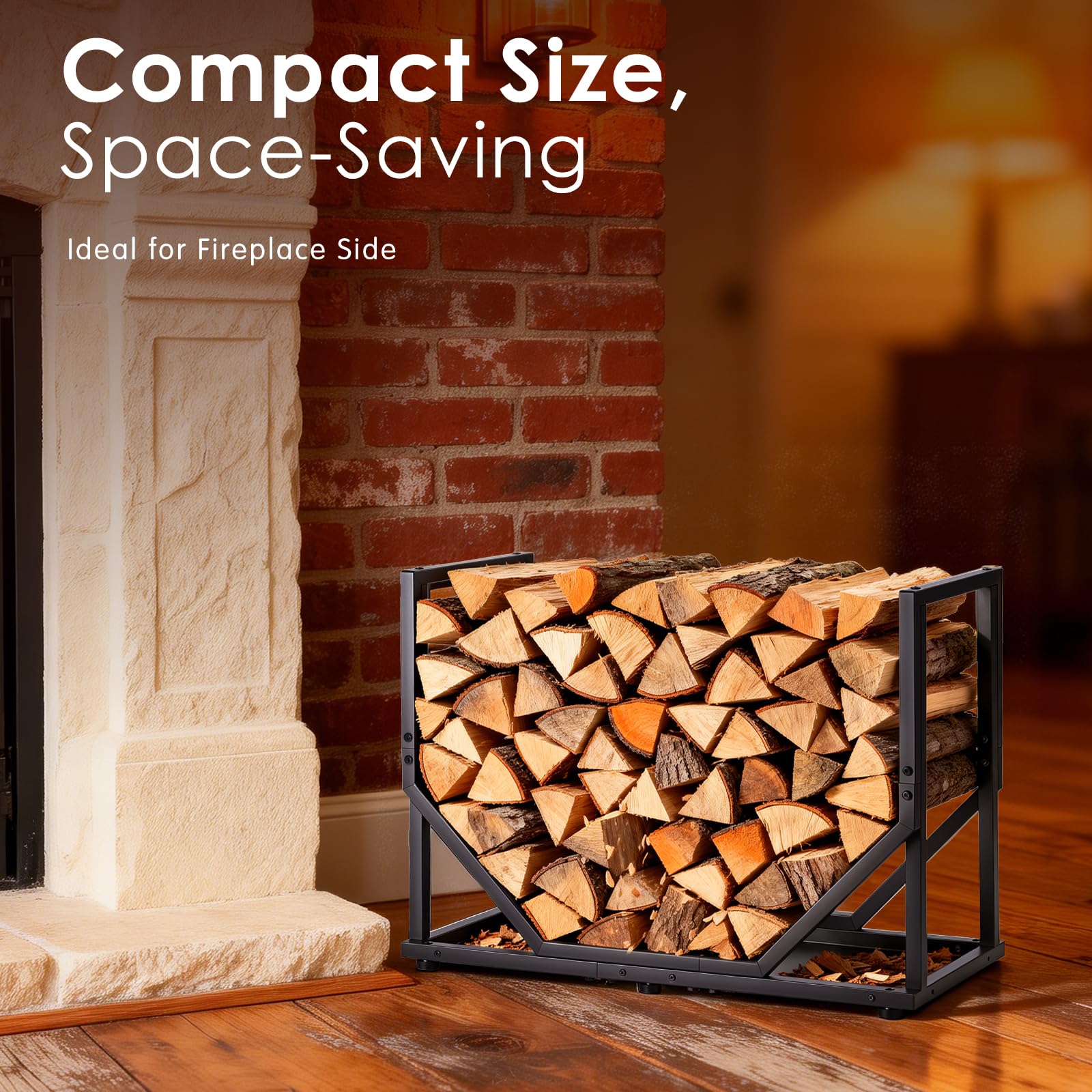 Leñero metálico, capacidad de carga de 110 kg, medidas 52×40×32 cm, soporte para leña versátil para interior y exterior, ideal para chimenea, jardín y terraza, práctico para almacenar leña