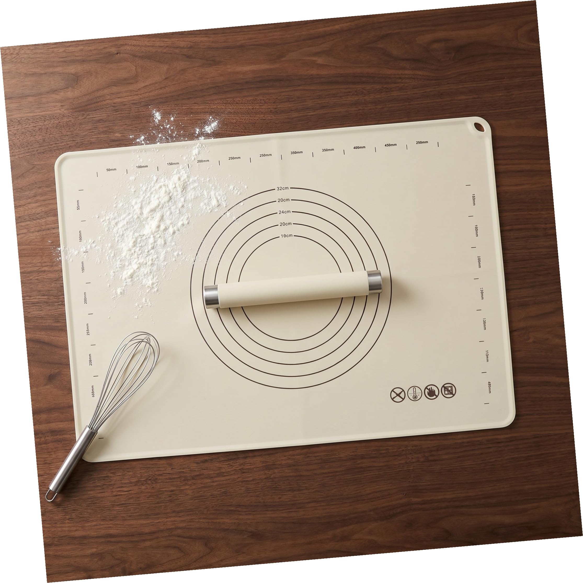 Set di Mattarello in Acciaio Inox e Tappetino in Silicone | Impasto, Biscotti e Pane, Design Antiscivolo Ispessito, Superficie Antiaderente