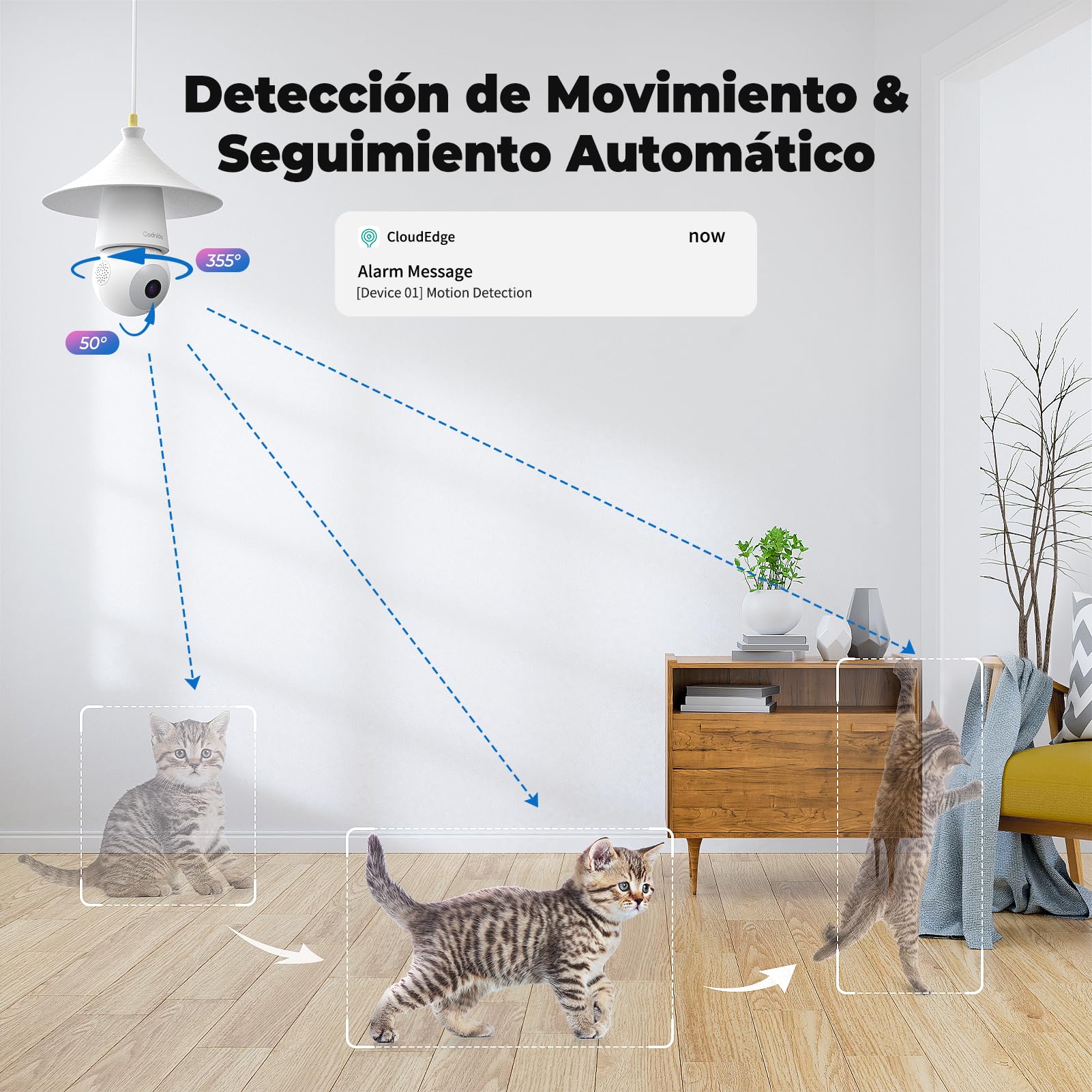 Codnida Camara de Bombilla Vigilancia WiFi Exterior/Interior 2K, PTZ 360 Grados IP Camaras Domicilio con 24/7 Grabación Continua, Visión Nocturna Inteligente en Color, Detección de Movimiento
