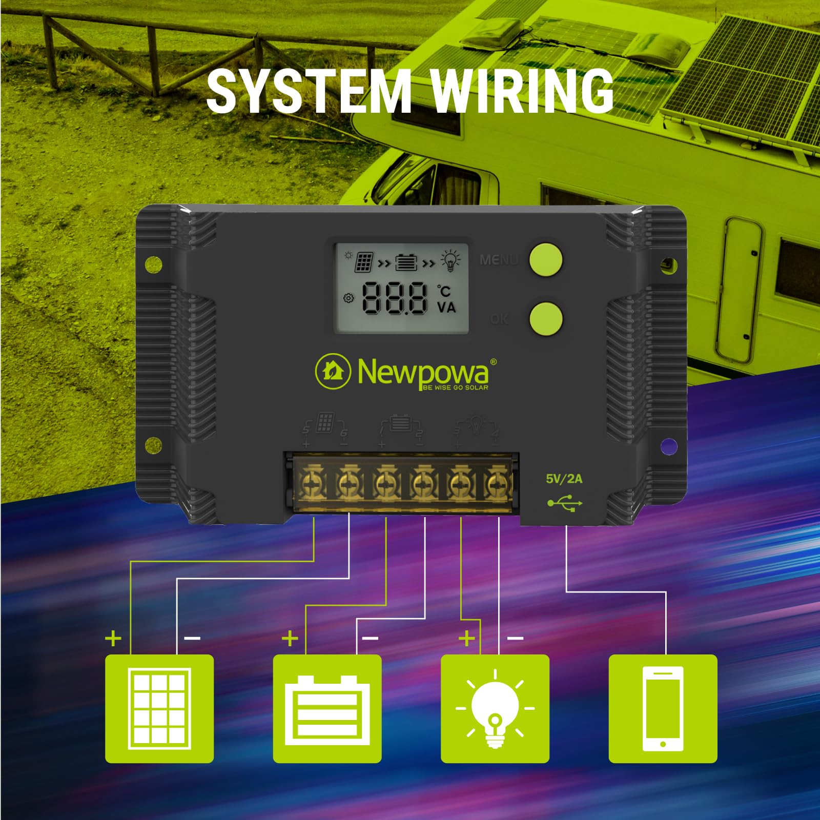 Solar Laadregelaar 10A 20A 12V / 24V Zonnepaneel Regulator Laadregelaar LCD-Scherm Solar Controller Met USB Voor Huis Beroepsschip Car,10a