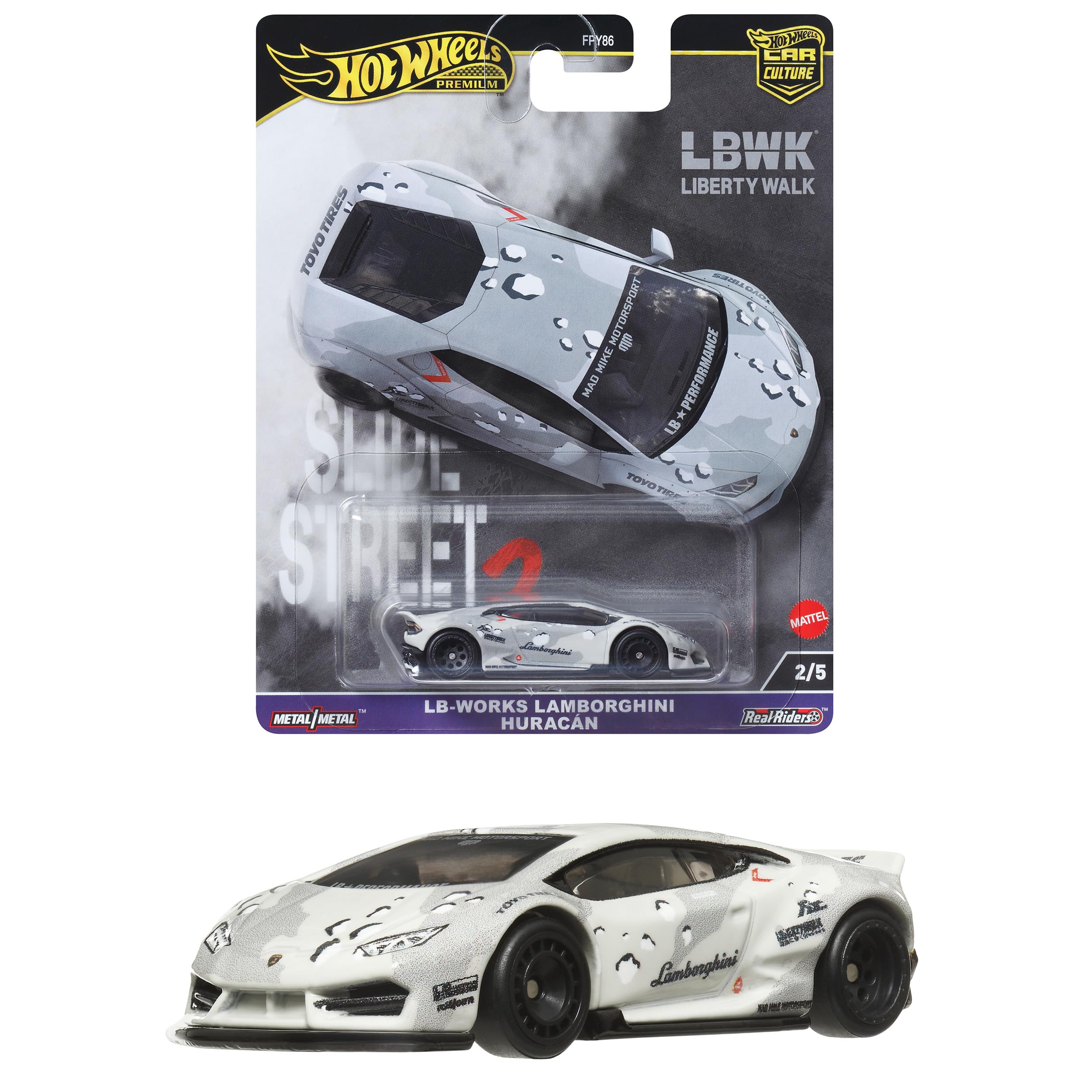 Hot Wheels HKC84 Car Culture Slide Street Liberty Works Lamborghini Huracan Vehicle Toy Mini Car 3 Years Old White