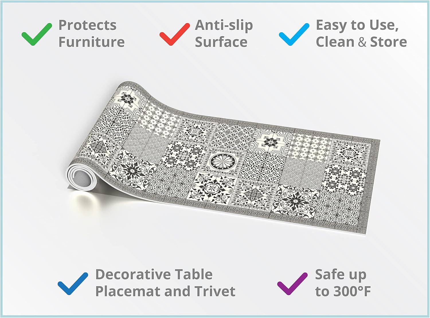 Heat Resistant Table Runner Trivet 53 x 14 Inch Protects Dining Table and Countertop from Heat and Scratch. Unique Design by an European Artist. Nobility 7297