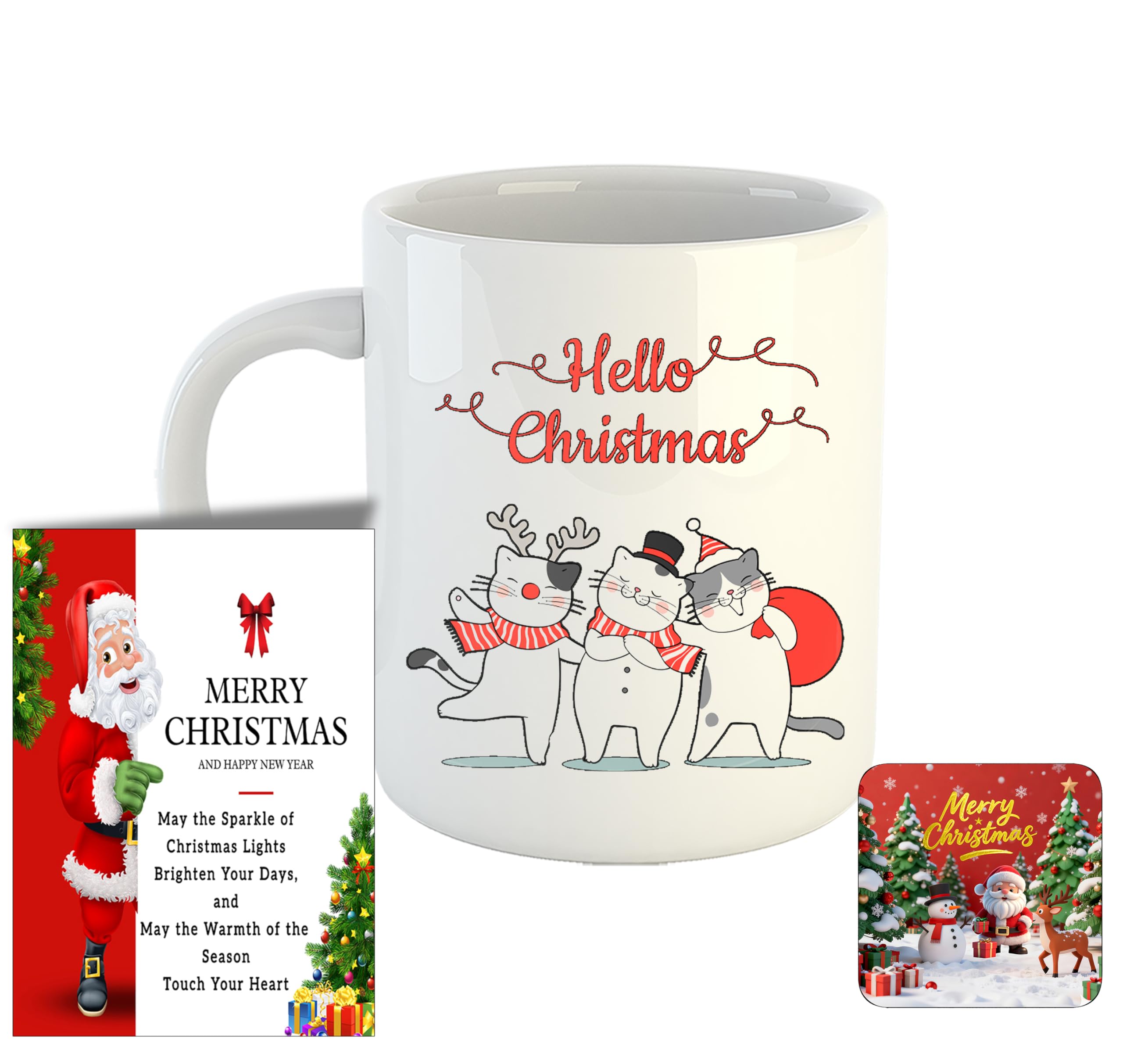 Printed Coffee Mug/Cup with Greeting Cards & Fridge Magnet, Christmas/Xmas Gifts, Secret Santa Gift, for Colleagues, Relatives, Hello, R7557-WH