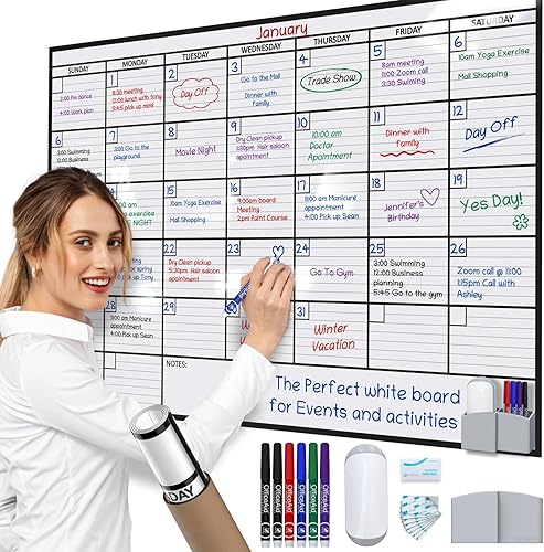 Calendario OfficeAid Jumbo laminado para pared borrado en seco 36 pulgadas x 48 pulgadas