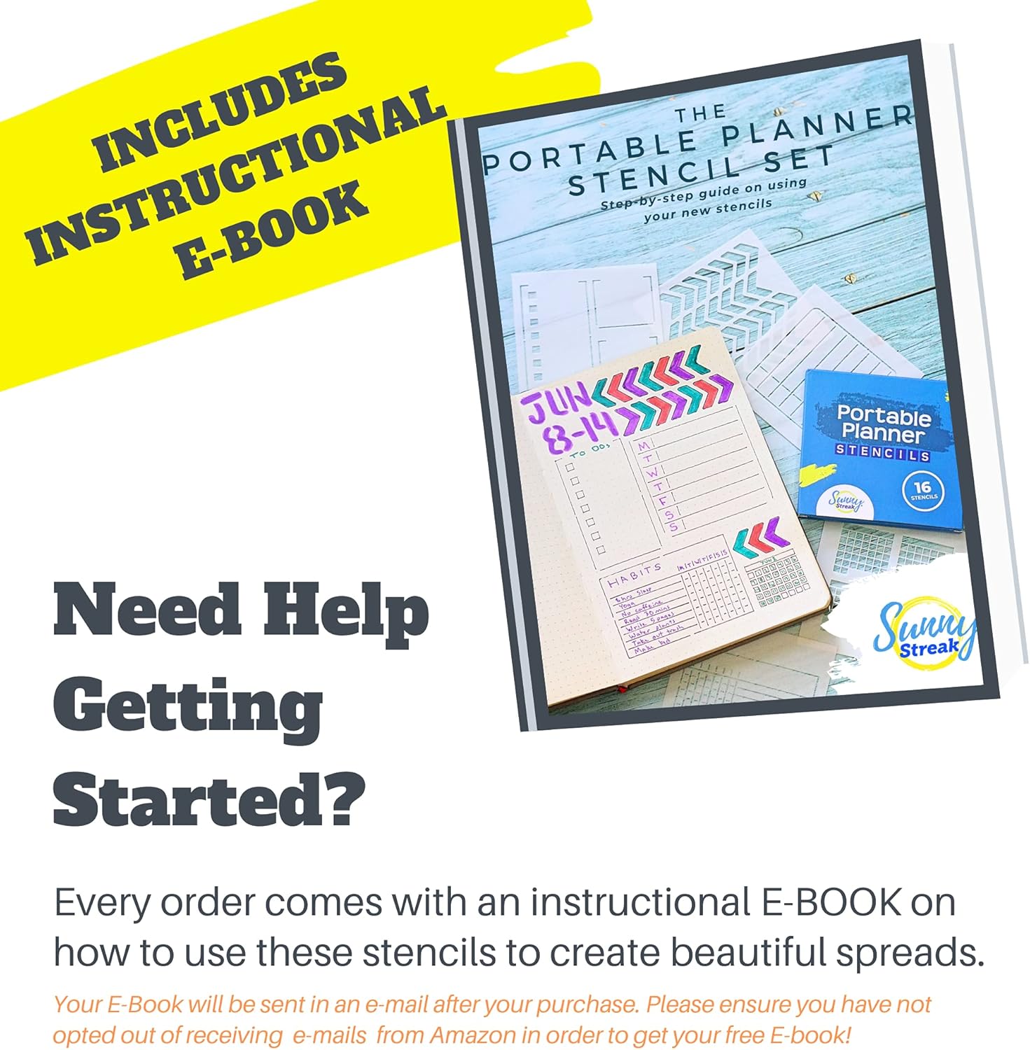 Portable Planner Stencils - x16 Small Square Journal Stencils with Templates for Habit Trackers, Calendars, Checklists, Meal Plans - Journaling Supplies Kit & Planner Accessories for Bullet Journals : Office Products