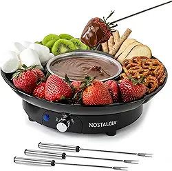 Nostalgia Conjunto de panela elétrica de fondue de 293 ml para queijo e chocolate - 4 garfos de mergulho, bandeja de alimentos com 3 seções - Utensílios de cozinha e eletrodomésticos para deouvres,