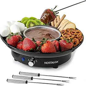 Nostalgia Conjunto de panela elétrica de fondue de 293 ml para queijo e chocolate - 4 garfos de mergulho, bandeja de alimentos com 3 seções - Utensílios de cozinha e eletrodomésticos para deouvres,