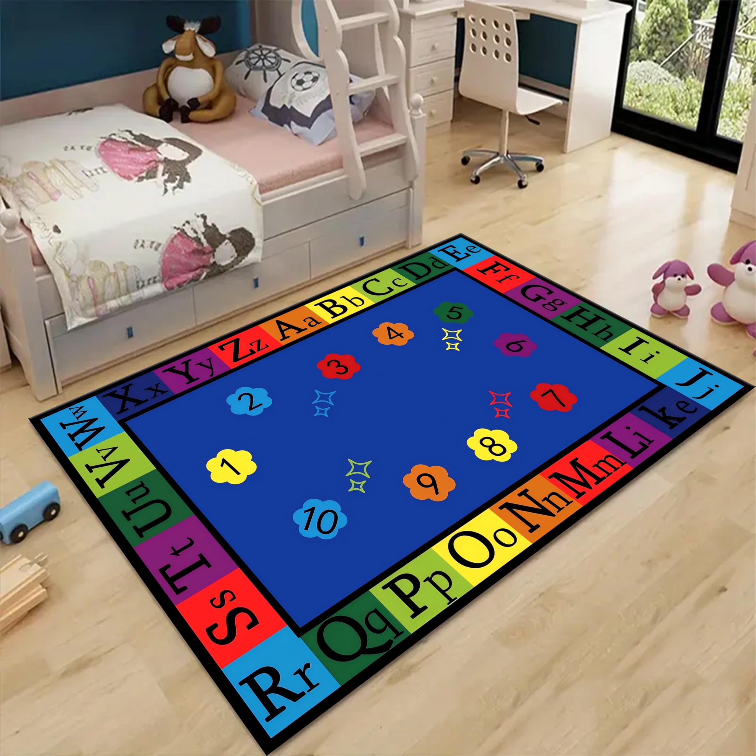 Children's Area Rugs,5x8ft,Alphabet Educational Learning ABC Rug,Colorful Geometric Print Preschool Carpet,for Playroom,Classroom, Bedroom and Nursery