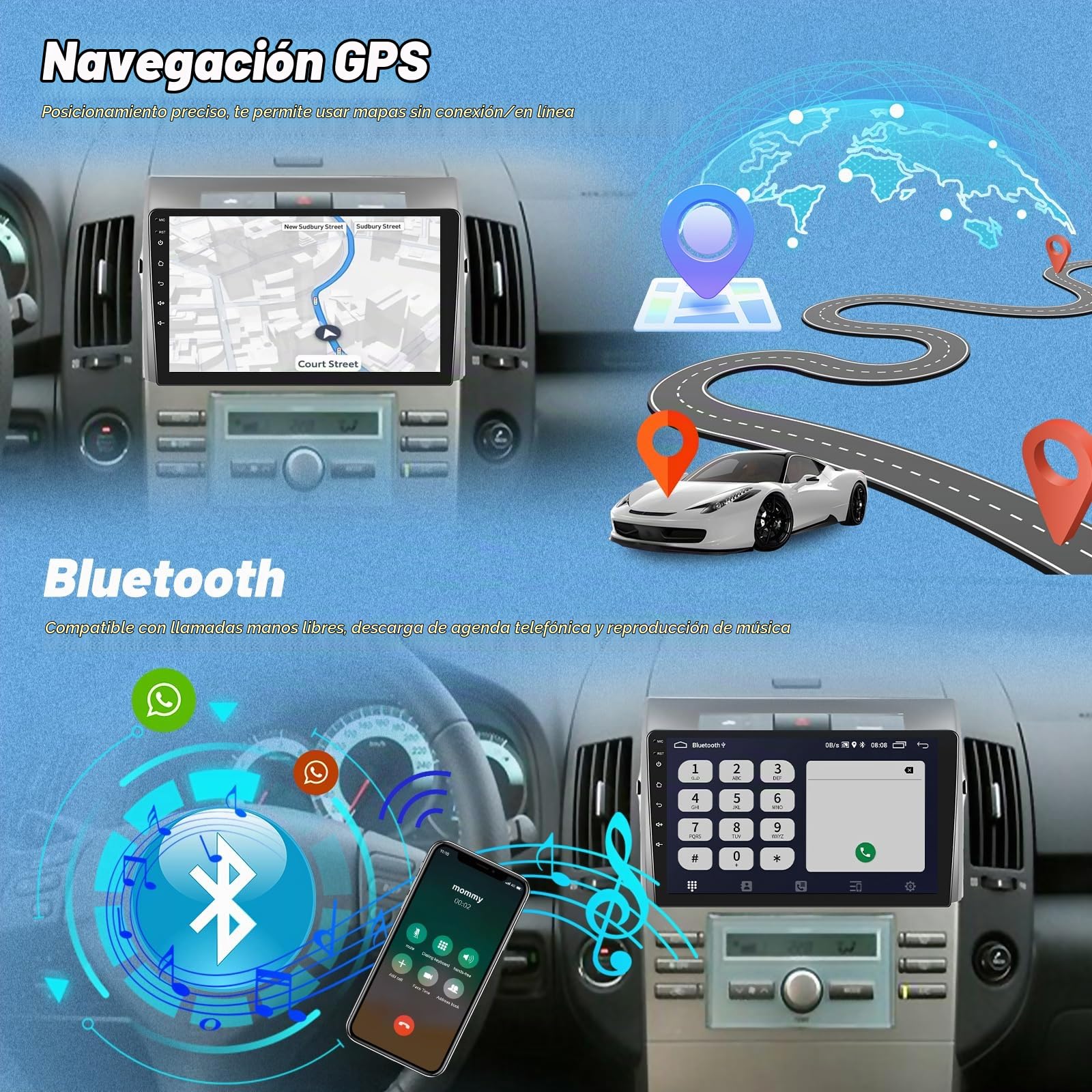 Android Radio Coche para Toyota Corolla Verso AR10 2004-2009 con Wireless Carplay y Android Auto, Radio de Coche con Pantalla Táctil HD de 9 Pulgadas con GPS/WiFi/Bluetooth/EQ/FM RDS