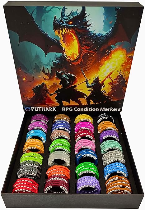 Ultimate DND Condition Markers Set: Eliminate Confusion with 112 Vibrant, 3D Rubber Rings for Dungeons & Dragons and All Tabletop RPGs in Exceptional Box - The Perfect DM Gift!