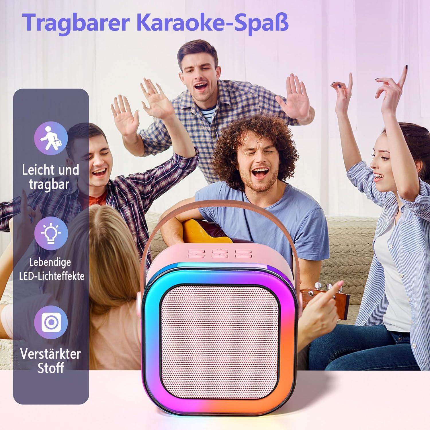 Maszyna do karaoke dla dzieci, mini maszyna do karaoke z 2 mikrofonami Bluetooth, przenośny głośnik Bluetooth z efektami dźwiękowymi i diodami LED, prezent dla dzieci w wieku 3-12 lat, dla dziewcząt i