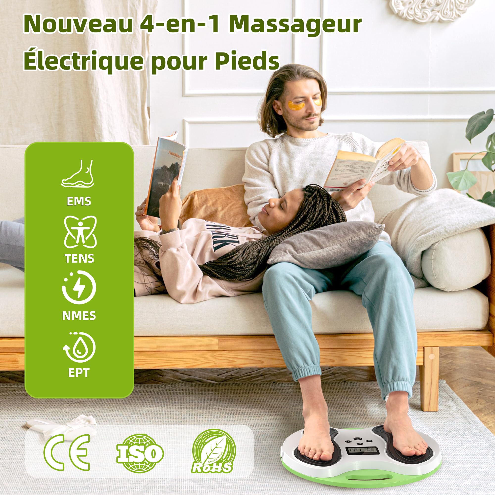Nouveau 4-en-1 Stimulateur Circulatoire Rechargeable, Appareil Circulation Sanguine Jambes, Massage Pieds Stimulateur Circulatoire, Soulage la Douleur et la Fatigue des Pieds, Cadeau
