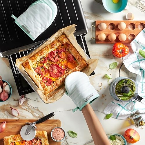 Vista 19 de KitchenAid Albany - Juego de 2 manoplas para horno pequeñas, color azul tinta, 5.5 x 8 pulgadas Tinta azul