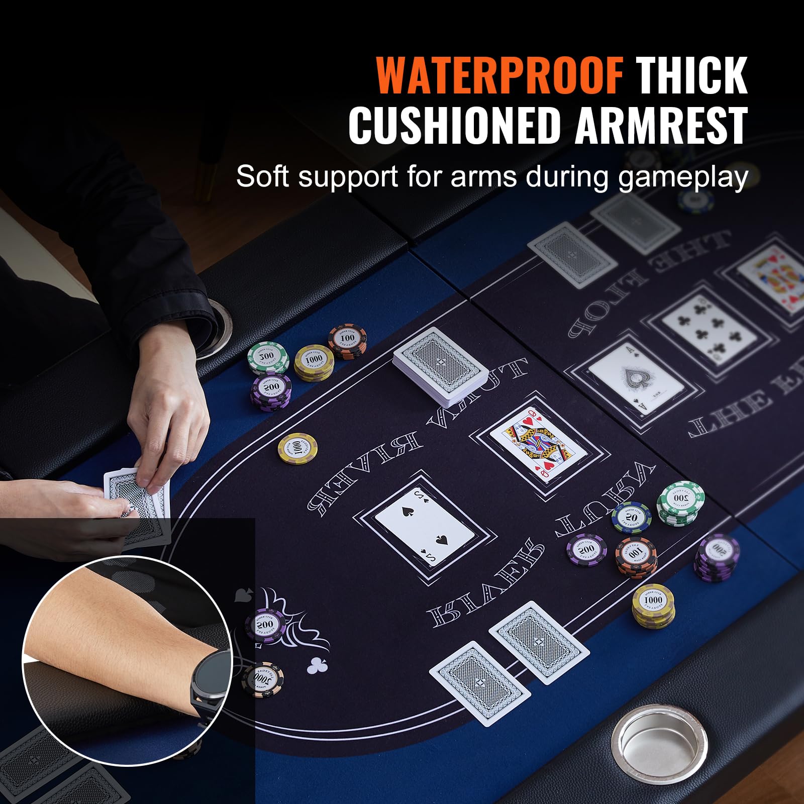 VEVOR Casino Pokertisch Klappbar 2140 x 1070 x 760 mm Schwarz Blau für 10 Spieler mit Staubschutzhülle