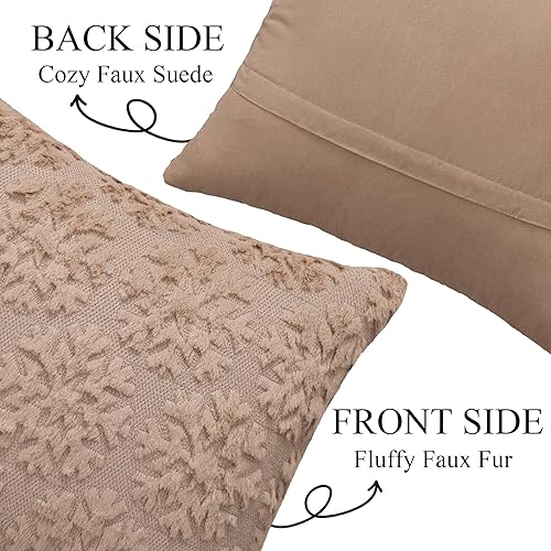 Miniatura 5 de UGASA - Juego de 2 fundas de almohada navideñas de 20 x 20 pulgadas, suaves, de piel sintética, copos de nieve, decorativas, lujosas, jacquard,