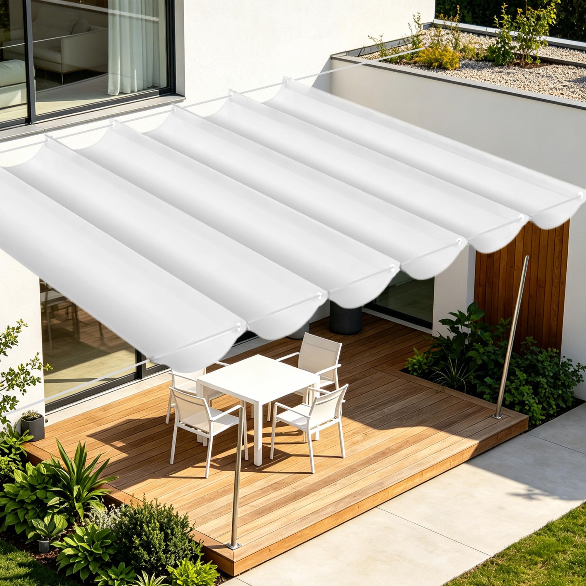 Einziehbares Sonnensegel 200 x 660 cm UV Schutz Sonnenschutzt Sonnensegel inkl Befestigungsseile für Terrasse, Garten, Balkon, Camping, Weiß