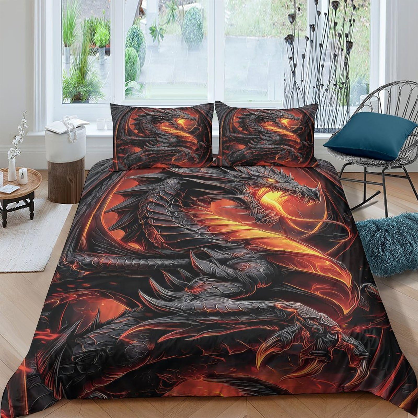 Ctjqhvkz Style-8 3D Printed Fire Dragon Fitted Sheet Microfiber Soft Durable Lava Flame Bed Cover For Bedroom Guest Room Decor Single（135X200cm）
