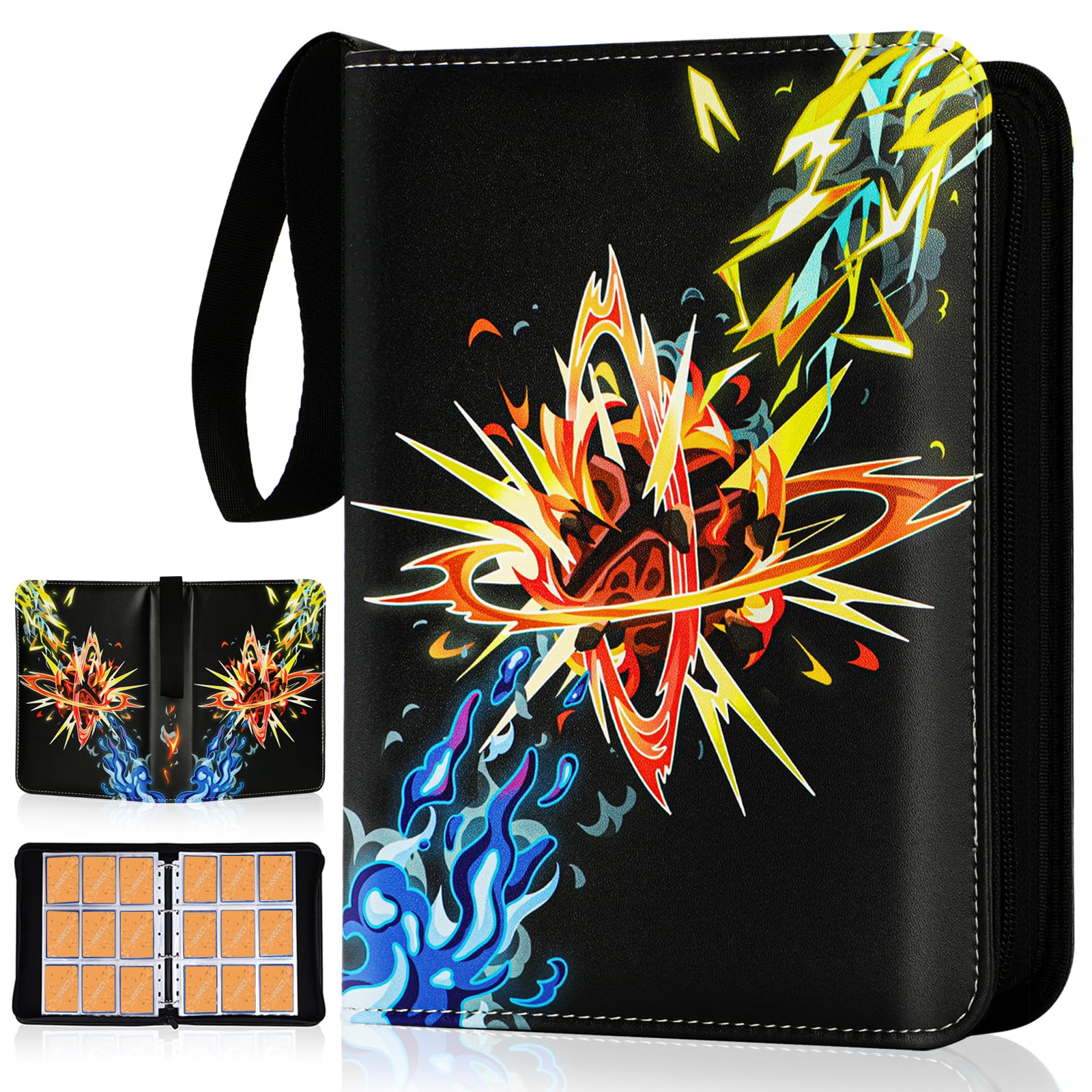 9 Pocket Card Binder for Cards, Trading Card Binder Holder Fits 900 Cards with 50 Removable Sleeves, Card Collection Binder Album Gift for Boys Girls Aged 4 to 16 9 Pocket 900 Pockets