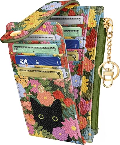 Miniatura 11 de Cartera delgada pequeña para tarjetas para mujeres – Linda cartera con llavero con bloqueo RFID, mantiene 7 tarjetas, diseño de moda de cuero