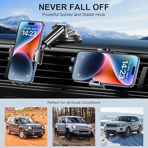 Vista 5 de TICILFO Phone Mount for Car Phone Holder [Military-Grade Suction & Stable Clip] Car Phone Holder Mount Windshield Dashboard Air Vent Universal