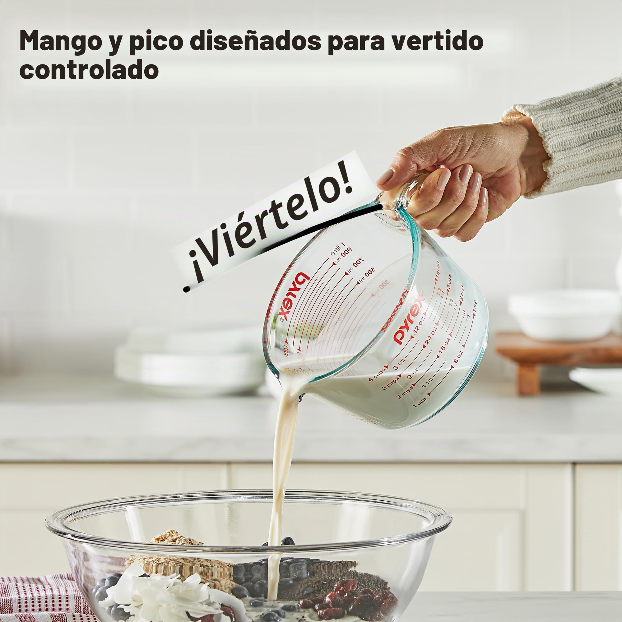 Pyrex Essentials - Juego de 3 tazas medidoras de vidrio (1, 2 y 4 tazas) para preparar, hornear y cocinar, horno precalentado, lavavajillas, congelador y microondas