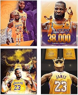 Lebron James Posters Wall Art, King Lebron James Lakers Canvas Art Prints, Motivational Basketball Superstar Posters for Men Cave Boy's Room Decor, Basketball Wall Art, Set of 4 (8"x10" Unframed)