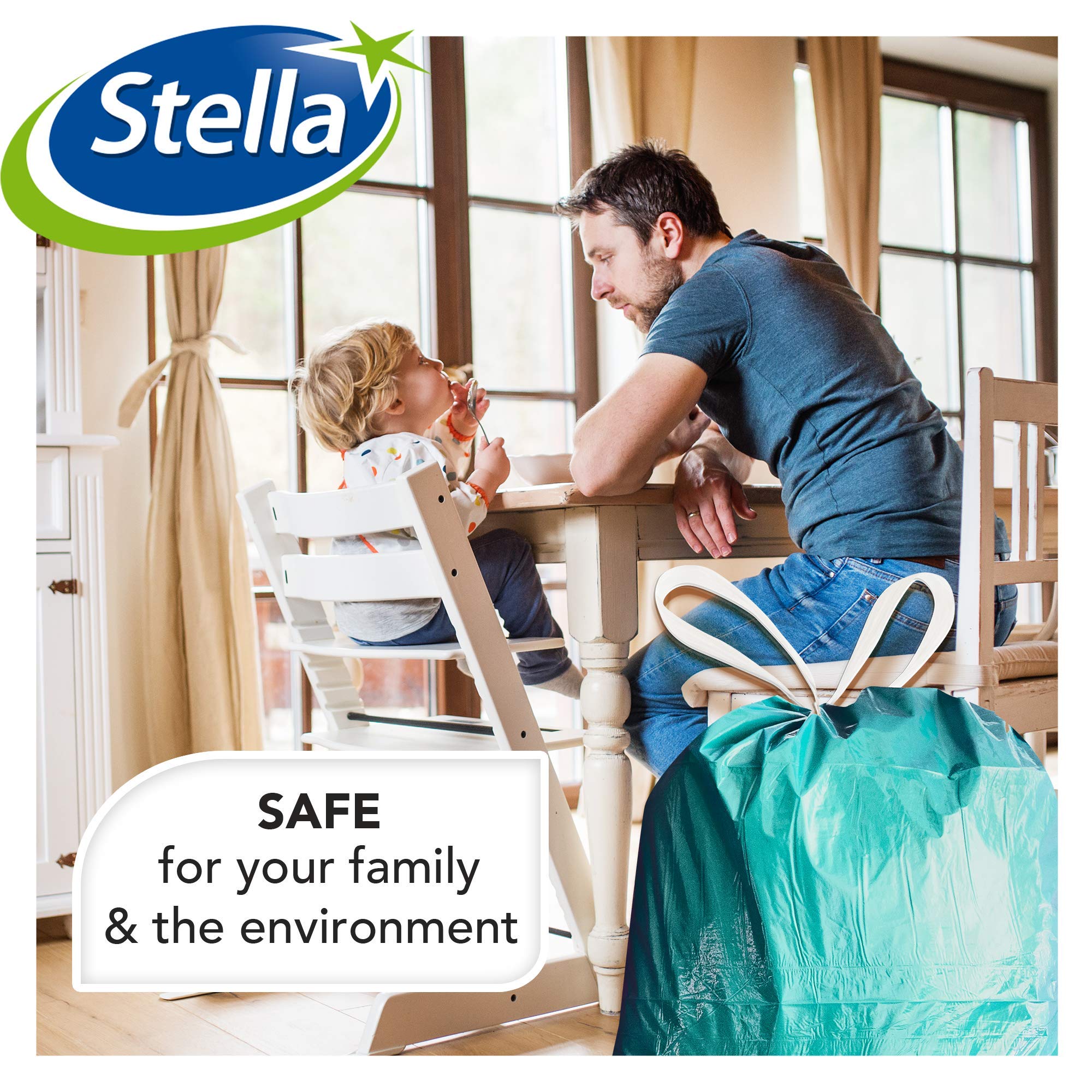 Stella Pack Sacs Poubelle 60l Écologiques Durables et Recyclables Avec Lien Parfumés Résistants en Plastique Pour Déchets Mint 40 Pcs Forte Tenue Facile à Fermer, 60 litres en