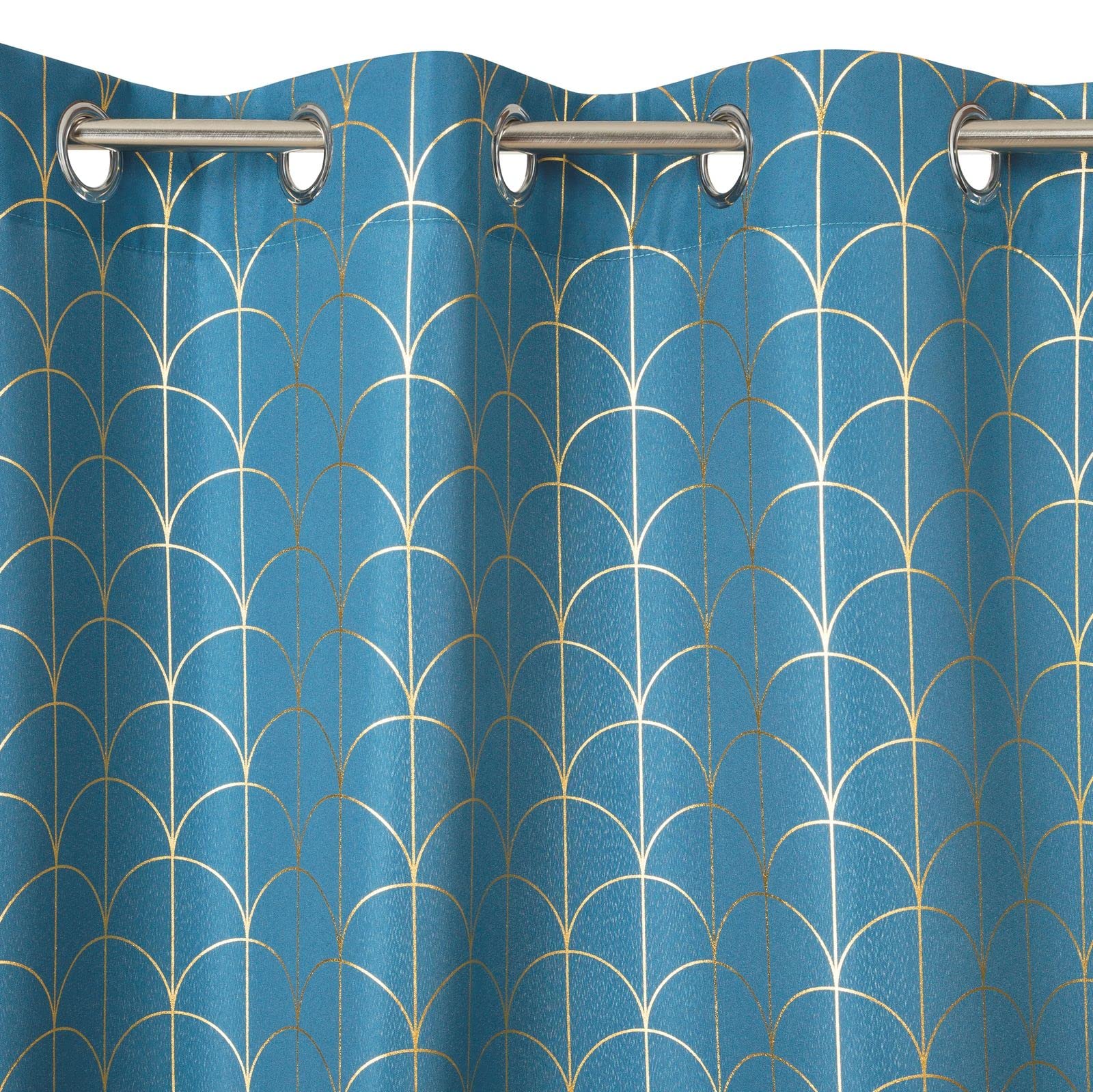 Tenda Eurofirany Con Motivo Geometrico Blu E Occhielli – 140x250 Cm, Per Soggiorno E Camera Da Letto