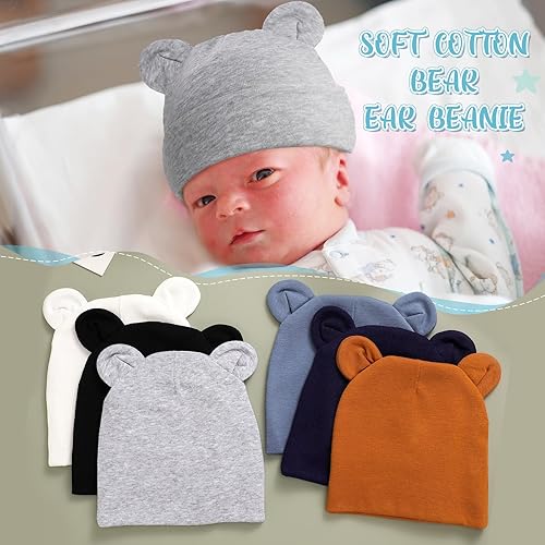 Miniatura 3 de Toulite 6 unidades de gorros prematuros de algodón para bebés prematuros gorros de bebé lindo gorro de oso orejas de hospital para bebés prematuros