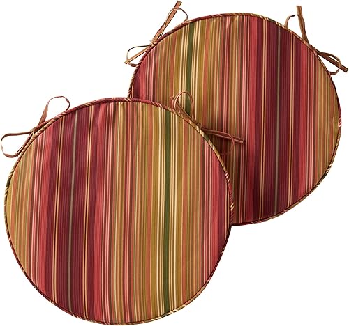 South Pine Porch Cojín redondo reversible para asiento de comedor de 18 pulgadas (paquete de 2), Kinnabari Stripe 2 unidades