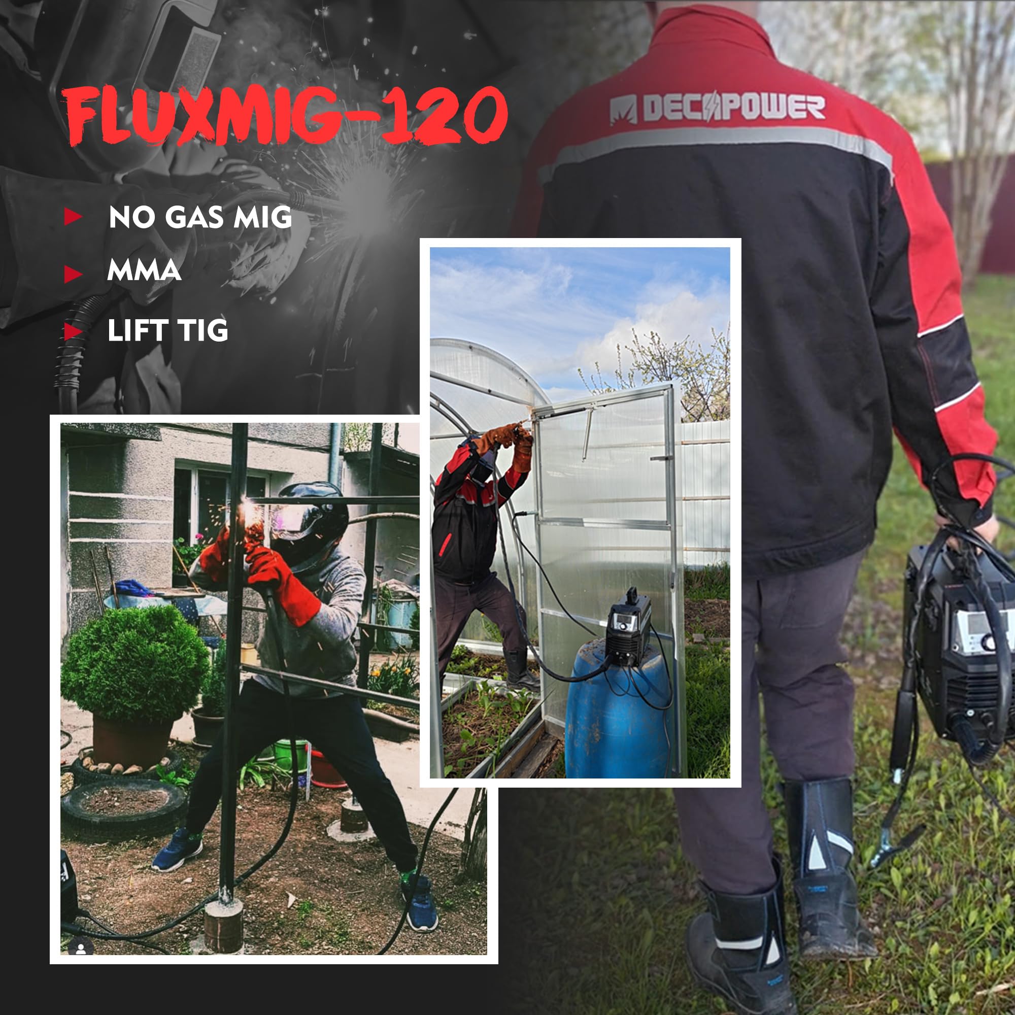 Decapower 220V Saldatrice 120A Arco Lift TIG FLUX MIG 3 in 1 senza gas FLUXMIG-120